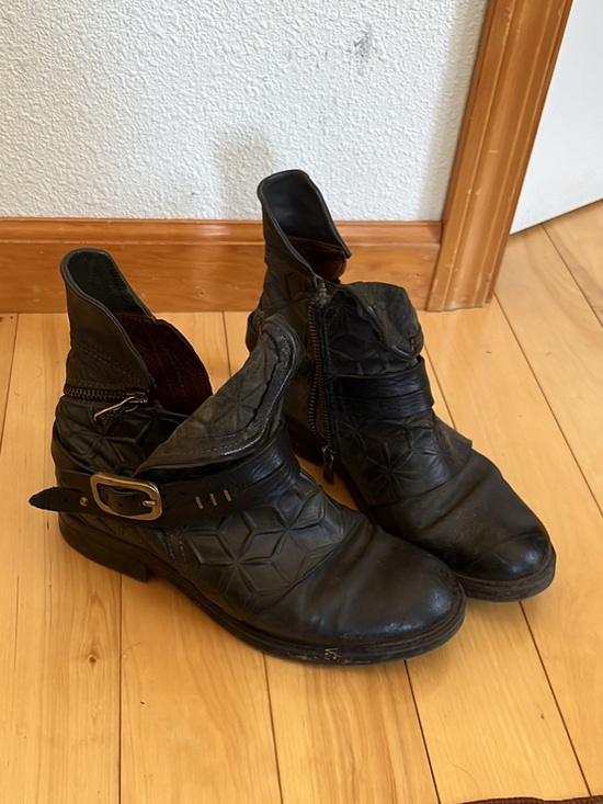 A.S.98 Shoes - A.S.98 Black Quilted Leather Ankle Booties with Buckle Strap